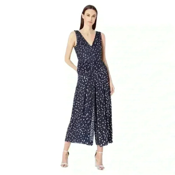 KATE SPADE NEW YORK Pants - NEW KATE SPADE NEW YORK Silk Blend Navy Burnout Velvet Sleeveless Jumpsuit